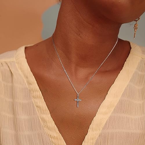 Fettero Cross Necklace for Women Faith Pendant 14K Plated Dainty Chain Necklaes Minimalist Simple Tiny God Lords Prayer Religious Jewelry - style: Blank Sliver