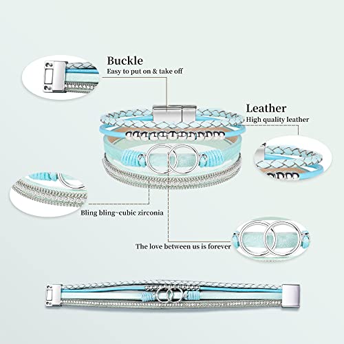 Bracelets for Women, Gifts for Mom Her Christmas Gift 2026 Leather Bracelets for Women Birthday Gift for Daughter Inspirational Wrap Bracelet Sister Friend Teen Girl Gift Layered Stocking Stuffers Jewelry - style: Teal