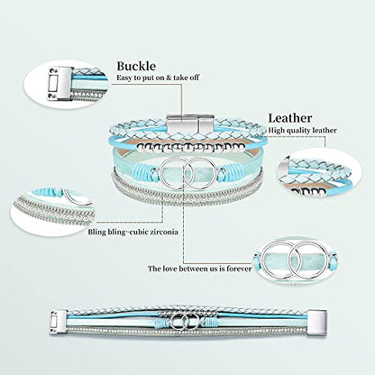 Bracelets for Women, Gifts for Mom Her Christmas Gift 2026 Leather Bracelets for Women Birthday Gift for Daughter Inspirational Wrap Bracelet Sister Friend Teen Girl Gift Layered Stocking Stuffers Jewelry - style: Teal
