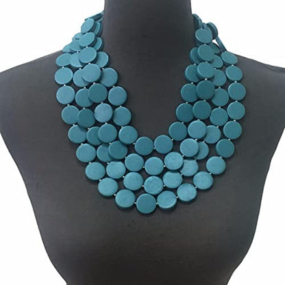 Colorful Beaded Necklace for Women,Chunky Wooden Bib Choker Necklace,Statement African Jewelry Multicolor Maroon Blue Fashion Collar Necklace - color: green