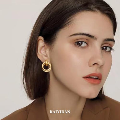 2 Pairs Gold/Silver Hoop Earrings For Women Set Trendy,14K Plated Gold Chunky Huggie Hoop Earings Pack,Oval Twisted Statement Silver Hoops,Fashion Jewelry Gift - color: 12) matte flower stud