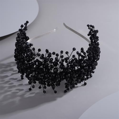 Denifery Large Crystal Headband for Wedding Bridal Hair Band Headpiece for Party Prom Hair Accessories (black) - color: black