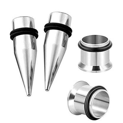 HEKEUOR 4 Piece 316l Steel Tapers and Tunnels Ear Stretching Kit Gauges Gauging Plugs Choose 1g 7/16 1/2 9/16 00g-14g - style: 1/2"(12mm)