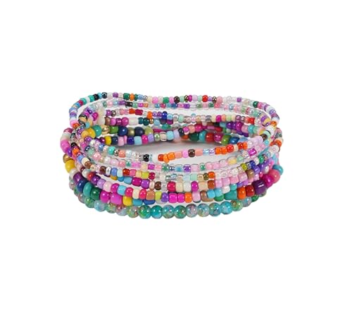 Boho Colorful Stackable Crystal Glass Beads Stretch Bracelets Multilayered Bracelets for Women Bohemian Jewelry - color: Colors 7pcs