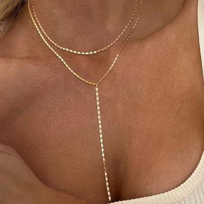 Dcfywl731 Minimal Dainty Gold Plated Dangle Earrings Layered Bar Pendant Neckalce Gold Long Y-Necklace Gold Earrings and Necklaces Set Delicate Lariat Chain Jewelry for Women - color: BLACK