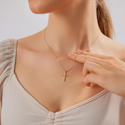 Airmb Cross Necklace for Women Gold/Silver Plated Layered Dainty Cross Chain Trendy Choker Satellite Charm Small Crucifix Pendant Gold/Silver Necklace Stackable Hypoallergenic Delicate Gift for Women - color: Gold-Slender Cross