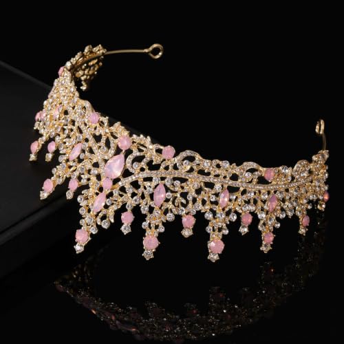 Kamirola Tiaras and Crowns for Women,Tiaras Earrings Necklace, Crystal Bridal Jewelry Set, Costume Jewelry for Women Party Halloween Prom Pageant - color: Gream Pink