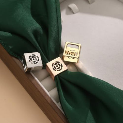 Dainty Square Silk Scarf Ring Brooch for Women Girls Fashion Geometric Rose Flower Carved Shawl Scarves Buckle Wrap Clasp Clip Rings Brooches Fashion Dress Accessories Jewelry - color: Rose Gold-Tone