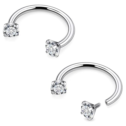 16G F136 Titanium Internal Thread Horseshoe Septum Nose Ring Piercing Jewelry Circular Barbell Helix Snug Tragus Rook Daith Cartilage Earring Lip Ring Piercing Jewelry for Women Men 8MM 10MM - style: 16G, 8MM Length, Clear CZ