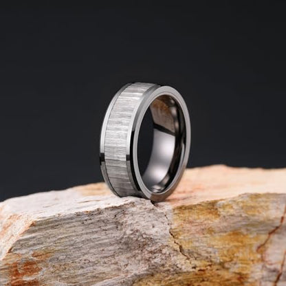 King Will Classic Mens 、Tungsten Carbide Rings Brick Pattern Groove Center | Silver/Black/Gold/Rose Gold, 8mm, Grooved, Comfort Fit, Brick pattern, Everyday Wear - color: G-Gun grey & Gunmetal