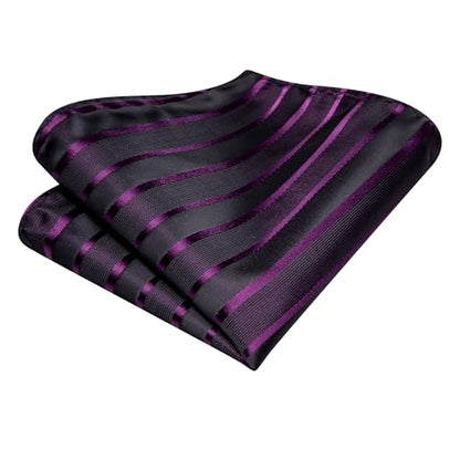 Hi-Tie Men's Silk Ties Formal Woven Classic Necktie Pocket Square Cufflinks Lapel Pin Set Wedding Business - color: A Black and Purple