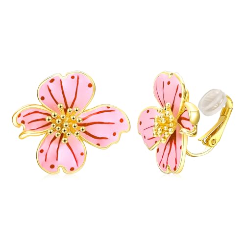 Clip on Earrings Women, 14K Gold Plated Earrings for Sensitive Ears, Fashion Women's Earrings Jewelry Birthday Gift for Wife Grandma Daughter Girls on Christmas Thanksgiving - color: Pink Gradient Earrings