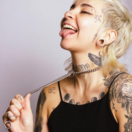 Heart O Ring Slip Chain Necklaces for Women and Men Stainless Steel Long Cuban Chain Bar Necklace Punk Rock Collar Necklaces Handmade Adjustable Lariat Y Necklace - color: Silver Ring