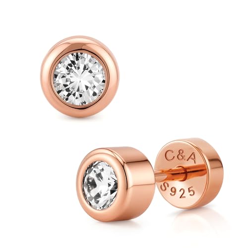 CHIC & ARTSY 18K Gold Plated Solid 925 Sterling Silver Flat Back Earrings for Women Multiple Piercings Screw Back Earrings Cartilage Hypoallergenic Jewelry - style: 925 Silver Flat Back #14