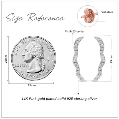 Round Cut White Cubic Zirconia Wave Shaped Ear Climbers Stud Earrings in 14K Gold Plated Sterling Silver With Push Back for her - color: rose-gold-plated-silver
