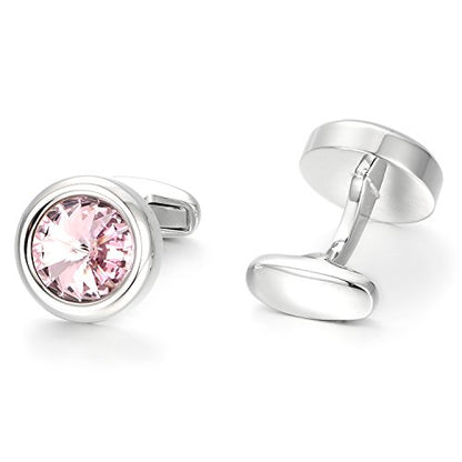 Mens Cufflinks Elegant Style Cuff Link Super Shiny Navy Blue Crystal Circular Cufflinks with Gift Box - color: Pink