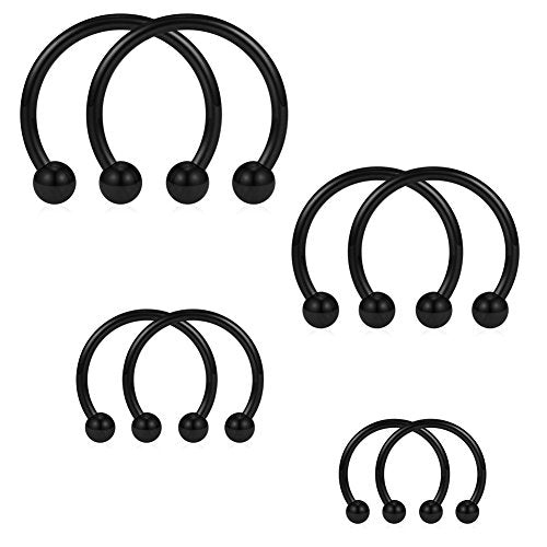 SCERRING 8PCS 16G Stainless Steel Nose Septum Horseshoe Earring Eyebrow Septum Lip Helix Tragus Piercing Ring 6-12mm - color: 8PCS - 14G Black