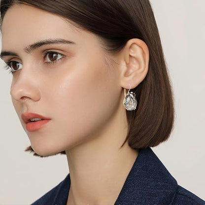 14K Gold Teardrop Crystal Leverback Earrings Sparkly Rhinestone Water Droplet Dangle Drop Earrings For Women - color: Grey