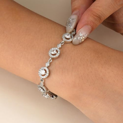 Tennis Bracelet for Women 14K Gold Plated Cubic Zirconia Bracelet,Classic Crystal Tennis Bracelet, Rhinestone Delicate Bracelet Gift for Her - style: Heart Cut-White