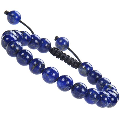 MASSIVE BEADS Natural Healing Power Gemstone Crystal Beads Unisex Adjustable Macrame Bracelets - color: Lapis, size: 8mm