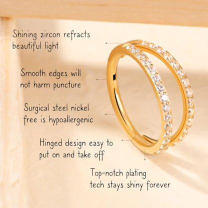 AROWRO Conch Piercing Jewelry Nose Rings Hoops Septum Cartilage Helix Rook | Surgical Steel Gold Silver Cartilage Earrings for Women Tragus Helix Piercing Jewelry 16G 18G 20G With Cubic Zirconia Opal - color: Gold-D1 Clear CZ, size: 16G(1.2mm)-10mm