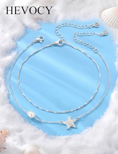 Gold Anklet Set for Women, Layered Beach Anklets | Layered gold-tone ankle bracelets, designed for beach days, vacations, and summer wear - style: Silver Anklet 1