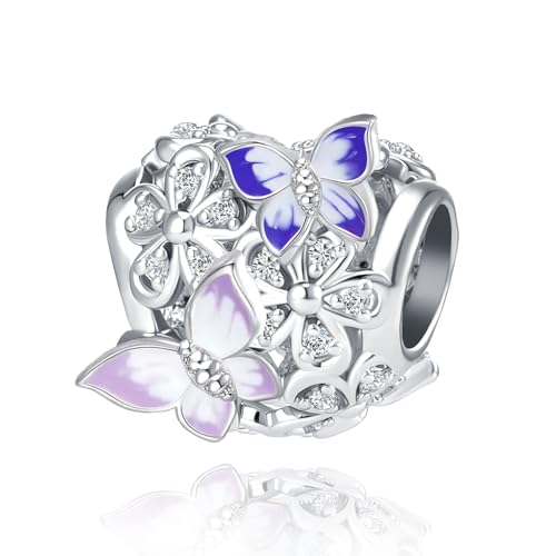 Butterfly Daisy Flower Heart Charm Clear CZ Bead for European Bracelet - style: Muticolor