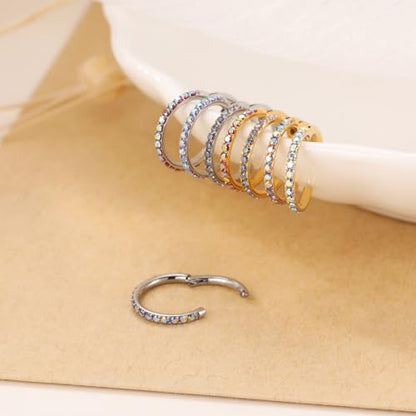 FUNLMO 20G 18G 16G 12G Nose Ring Hoop Conch Rook Daith Helix Tragus Piercing Jewelry 316L Surgical Steel Cartilage Earring Conch Hoop Earring Septum Jewelry Belly Lip Ring 5mm to 14mm - color: Gold-Red ab CZ, 1pc