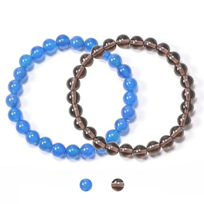 2PCS Agate Bracelet for Women Men Natural Round Beaded Agates Stone Healing Stretch Bracelets Elastic Handmade Polished Gemstone Beads Bracelet - color: Blue+Grey Obsidian, size: 8mm Beads
