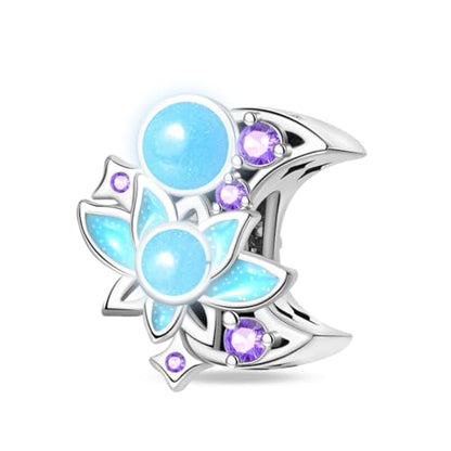 Pandach 925 Sterling Silver Charms for Bracelets and Necklaces Travel Round The World Beads Charms Relaxation Dangle Pendant,Jewelry Beads Gifts for Women - style: Moon Lotus Beads