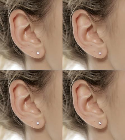 Tornito 24 Pairs Tiny Stud Earrings Stainless Steel Cubic Zirconia Ball Dot Small Cartilage Stud Earrings Set For Women Men Comfy Screw Flat Back For Multiple Piercing 2MM 20G