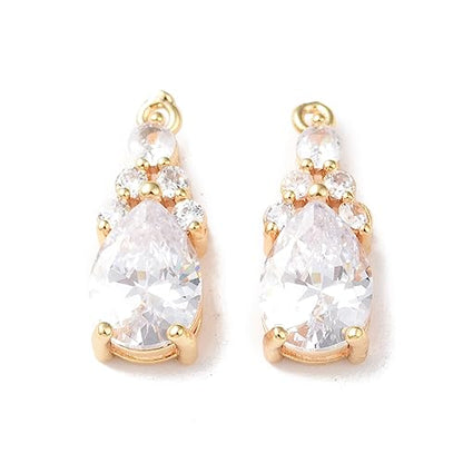 FASHEWELRY 10Pcs Faceted Teardrop Glass Pendants Cubic Zirconia Real 18K Gold Crystal Drop Charms for DIY Bracelet Necklace Earring Jewelry Craft Making - color: Crystal