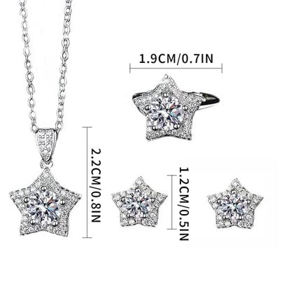 Elegant Jewelry Set Necklace for Women，Adjustable Dainty Cubic Zirconia Trendy Choker Pendant Necklace+Earrings+Ring, Mother's Day Valentine's Day Gifts Pendant Set for Women 3PCS - color: White star