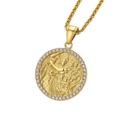 HIJONES Men's Women's Stainless Steel Zodiac Coin Embossed Necklace CZ Astrology Horoscope Pendant Necklace - color: Gold virgo