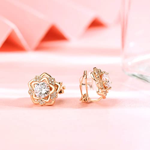 Clip on Earrings Women, 14K Gold Hoop Clip-On Earrings for Women, Hypoallergenic Non Pierced Croissant Earrings - color: Gold Flower