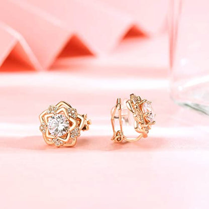 Clip on Earrings Women, 14K Gold Hoop Clip-On Earrings for Women, Hypoallergenic Non Pierced Croissant Earrings - color: Gold Flower