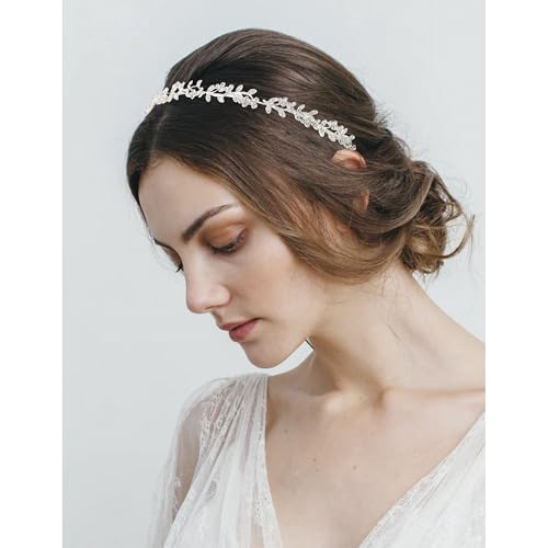 Wedding Headbands for Women Girls Bride Headband Bridal Headpieces Crystal Hair Band Silver Tiara Wedding Gifts Hair Accessories Elegant Fairy Rhinestone Handmade Leaves Flowers