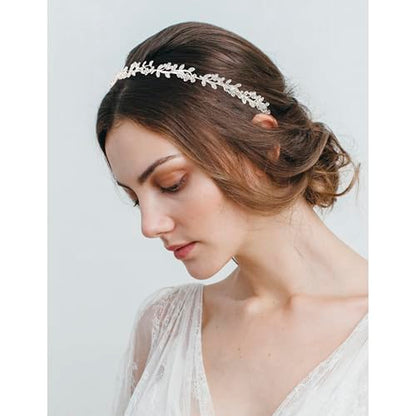Wedding Headbands for Women Girls Bride Headband Bridal Headpieces Crystal Hair Band Silver Tiara Wedding Gifts Hair Accessories Elegant Fairy Rhinestone Handmade Leaves Flowers