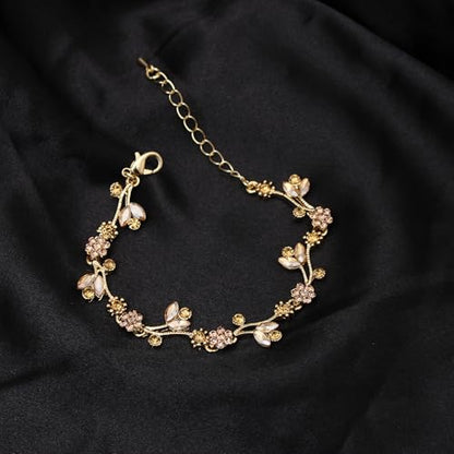 Elegant Brides Austrian Crystal Flower Choker Necklace Drop Dangle Earring Bracelet Wedding Jewelry Set for Bridesmaid Prom Costume Jewelry Set for Women - color: Champagne-Gold Plated