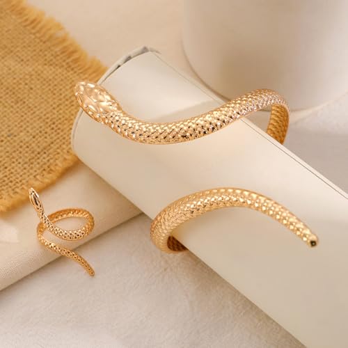 Gold/Silver Snakes Jewelry for Women Goth Snake Bracelet Ring Set Open Adjustable Snake Ring Halloween Prom Jewelry Costume Accessories Emo Accessories - color: Gold
