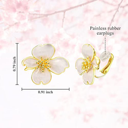 Clip on Earrings Women, 14K Gold Plated Earrings for Sensitive Ears, Fashion Women's Earrings Jewelry Birthday Gift for Wife Grandma Daughter Girls on Christmas Thanksgiving - color: Gold White Earrings