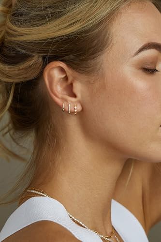 Freekiss 3 Pairs Hoop Earrings Set - Dainty Stud Dangle Cartilage for Women | Hypoallergenic Earrings, Cubic Zirconia Stackable Trendy Small Set Jewelry Gifts for Women - style: 3 hoop earrings-GD