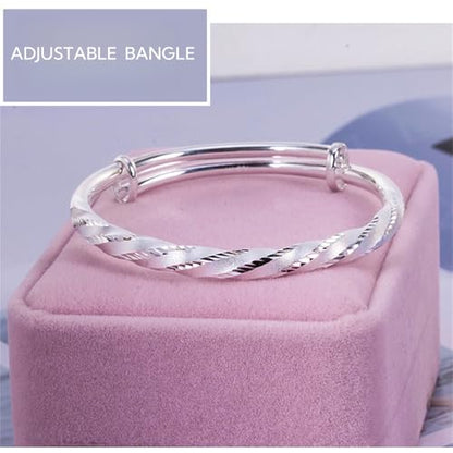 925 Sterling Silver Bangles For Women Handmade Silver Bangles Open Adjustable Bangle Bracelets For Women Silver Open Cuff Bracelets Stackable Wrap Bangles Festival Jewelry Gifts - color: Style 19