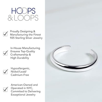 Hoops & Loops 925 Sterling Silver Open Toe Ring for Women & Men, Minimalist Adjustable Band, Tarnish Resistant, Hypoallergenic, Silver, Gold, Rose Gold, Black - color: Silver