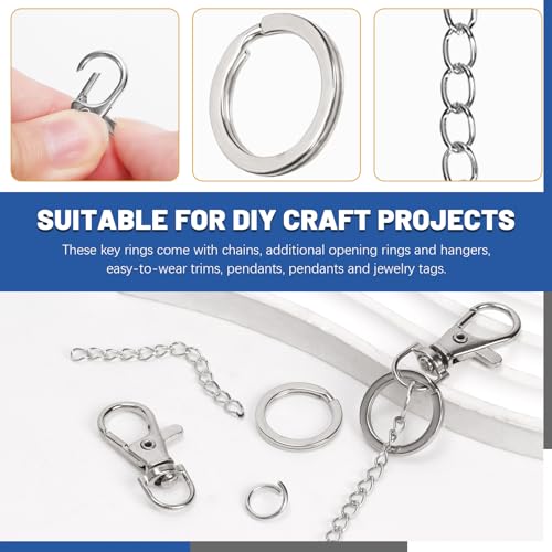 Glarks 125pcs Silver Keychain Making Kit, Keychain Craft Supplies Including Key Chain Clips with Chains, Lobster Claw Clasps, Key Rings and Jump Rings for Jewelry Craft Making - color: Silver