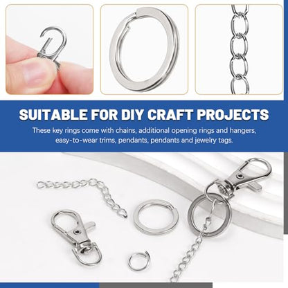 Glarks 125pcs Silver Keychain Making Kit, Keychain Craft Supplies Including Key Chain Clips with Chains, Lobster Claw Clasps, Key Rings and Jump Rings for Jewelry Craft Making - color: Silver