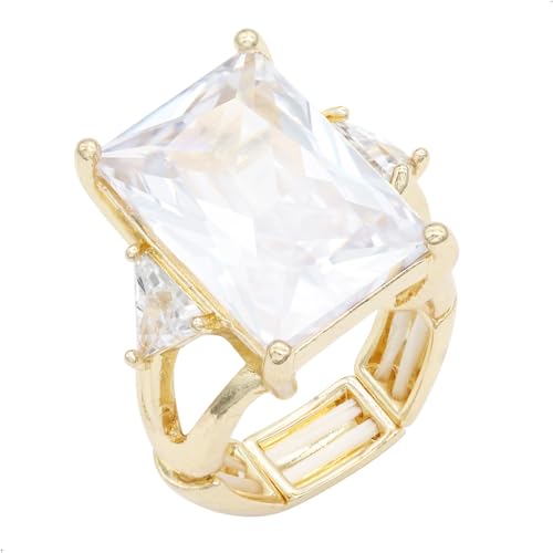 Lavencious Big Bold Radiant CZ Stones Stretch Rings for Women Size for 7-9 - color: Gold