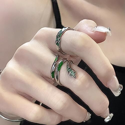 Gothic Silver Snake Ring Set - Open, Adjustable, Stacking Midi Index Finger Rings for Women and Girls (2 Pcs) - style: style-4
