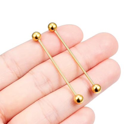 16G 14G Surgical Steel Tongue Rings Nipple Rings Industrial Piercing Jewelry Set Multi Size Straight Barbells 12mm 14mm 16mm 19mm 22mm 28mm 32mm 35mm 38mm 40mm 45mm for Women Men - color: goldtone, size: 16g,bar length 35mm