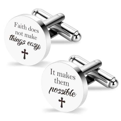 Mens Christian Gifts Inspirational Bible Verse Catholic Religious Spiritual Gifts Faith Based God Biblical Gift Fathers Day Birthday Presents Unique Christmas Gift Stainless Steel Cuff Links Cufflinks